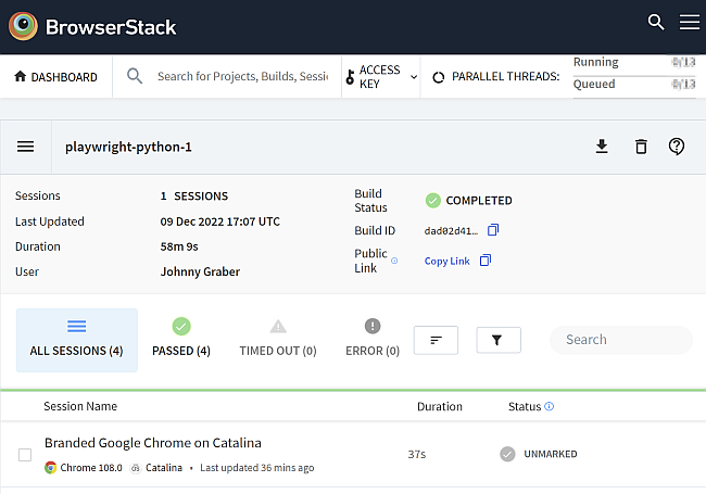 Our code run successful on BrowserStack