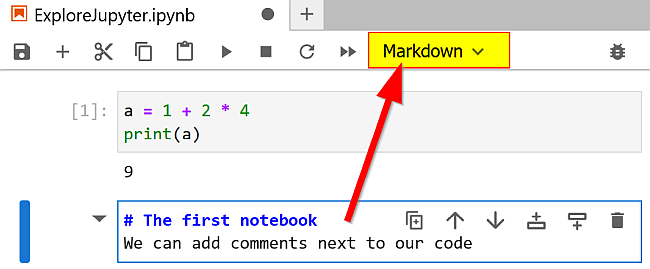 The cell type can be set in the top menu bar.
