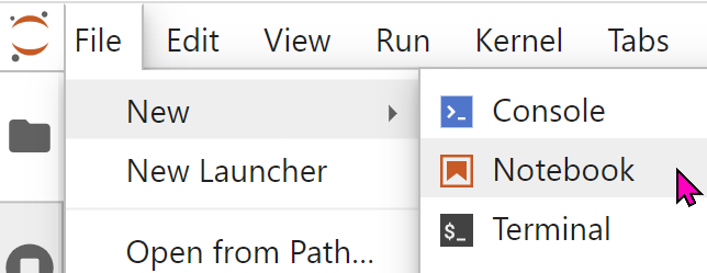 Or we can use the entry in the menu that is always visible at the top of JupyterLab