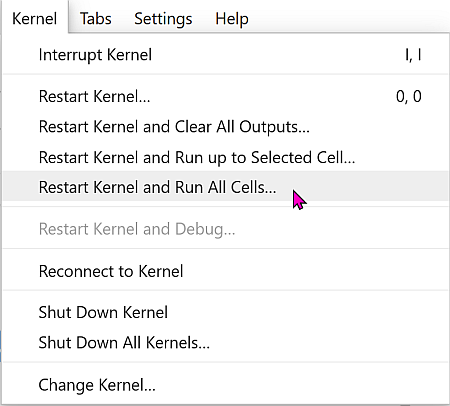 You can find the option in Kernel / Restart Kernel and Run All Cells