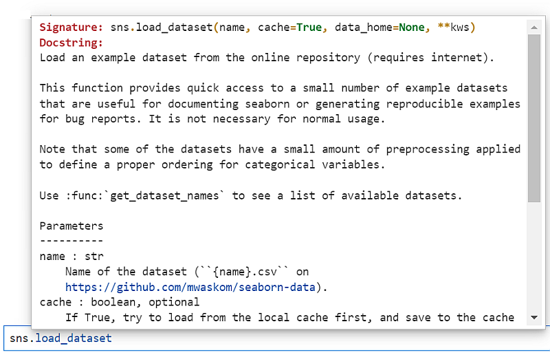 The documentation pops up when we hit Shift+Tab.