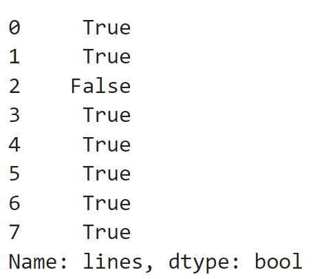 We get a list with True or False depending on the number of lines being larger than 500