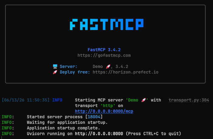 We can see that FastMCP started correctly.
